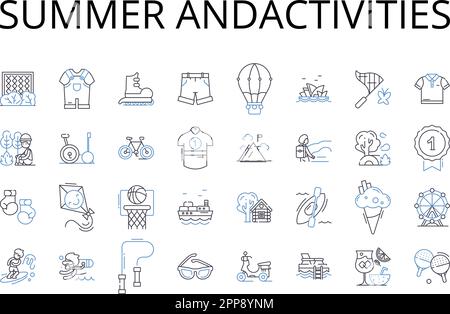 Summer andactivities line icons collection. Heat, Warmth, Sun, Sunshine, Beach, Swimming, Tanning vector and linear illustration. Barbecuing Stock Vector