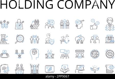 Holding company line icons collection. Parent corporation, Control center, Master entity, Dominant group, Leadership hierarchy, Superior syndicate Stock Vector