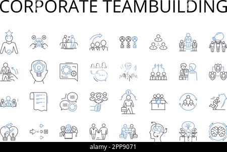 Corporate teambuilding line icons collection. Strategic planning, Executive coaching, Management development, Leadership training, Professional Stock Vector