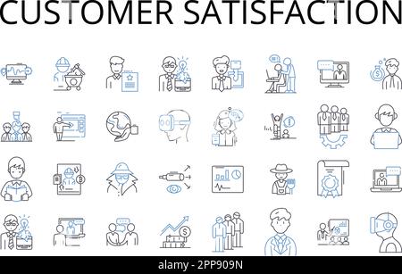 Customer satisfaction line icons collection. Client contentment, Patron pleasure, Shopper cheer, Consumer joy, Audience delight, User gratification Stock Vector