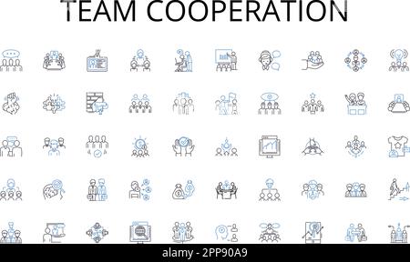Team cooperation line icons collection. Mentorship, Education, Development, Classes, Workshop, Seminar, Certification vector and linear illustration Stock Vector