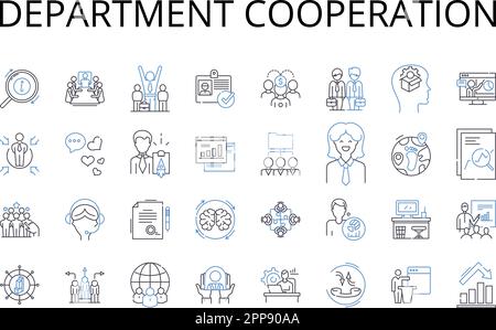 Department cooperation line icons collection. Teamwork collaboration, Mutual assistance, Independent collaboration, Synchronized effort, Cooperative Stock Vector