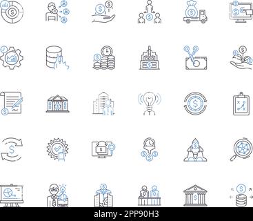 Trading company line icons collection. Investment, Stock, Forex, Commodity, Trading, Brokerage, Futures vector and linear illustration. Equity Stock Vector