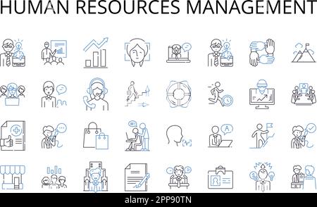 Human resources management line icons collection. Talent acquisition, Workforce planning, Employing staffing, Personnel development, Organizational Stock Vector