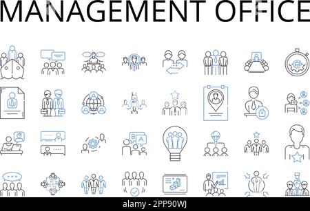 Management office line icons collection. Administration department, Governance center, Supervisory agency, Leadership quarters, Directional unit Stock Vector