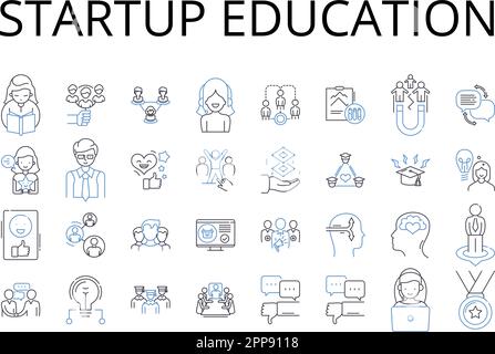 Startup education line icons collection. Business coaching, Entrepreneurial training, Innovative learning, Venture education, Beginning instruction Stock Vector