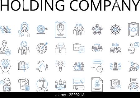 Holding company line icons collection. Parent corporation, Control center, Master entity, Dominant group, Leadership hierarchy, Superior syndicate Stock Vector