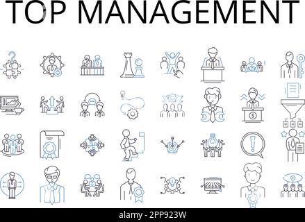 Top management line icons collection. Senior executives, Upper hierarchy, Executive committee, Executive leadership, High command, C-suite, Board Stock Vector