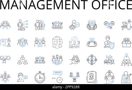 Management office line icons collection. Administration department, Governance center, Supervisory agency, Leadership quarters, Directional unit Stock Vector