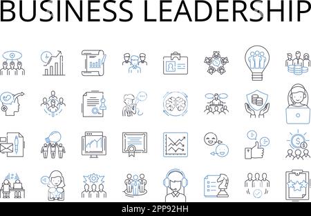 Business leadership line icons collection. Team management, Project coordination, Brand representation, Personnel supervision, Organizational Stock Vector