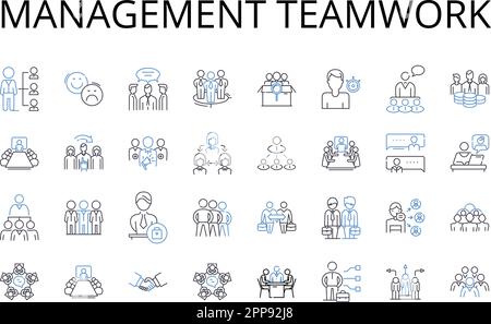 Management teamwork line icons collection. Efficient collaboration, Effective partnership, Group cooperation, Cohesive unity, Joint effort, Collective Stock Vector