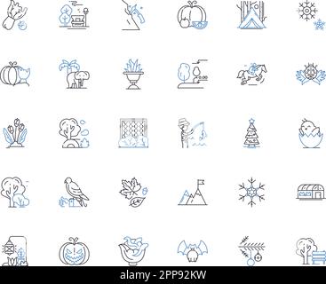 Wilderness line icons collection. Adventure, Solitude, Survival, Exploration, Isolation, Wanderlust, Nature vector and linear illustration. Remote Stock Vector