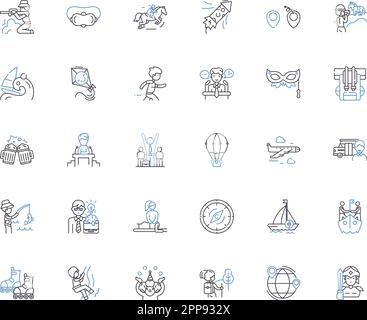 Road trip line icons collection. Adventure, Scenic, Freedom, Wanderlust, Detour, Exploration, Journey vector and linear illustration. Route,Excitement Stock Vector