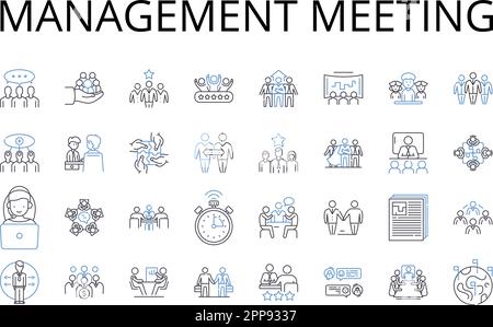 Management meeting line icons collection. Executive gathering, Gathering of leaders, Administrative assembly, Team meeting, Business conference, Board Stock Vector