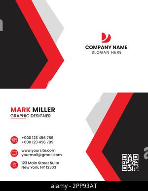 Modern Business Card Design Red & Black Color Stock Vector