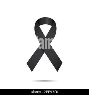 Black ribbon vector, mourning and melanoma sign Stock Vector