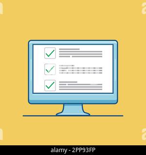 Checkboxes on computer screen. Checkboxes and green checkmarks. Modern concept for web banners, web sites, infographics. Creative flat design vector i Stock Vector