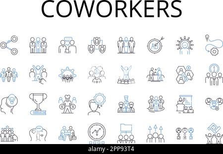 Coworkers line icons collection. Peers, Associates, Colleagues, Companions, Acquaintances, Contemporaries, Allies vector and linear illustration Stock Vector