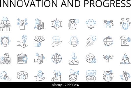 Innovation and progress line icons collection. Improvement, Advancement, Development, Modernization, Growth, Evolution, Change vector and linear Stock Vector