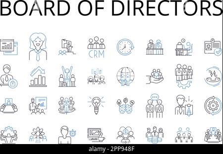 Board of Directors line icons collection. Executive Committee, Management Team, Advisory Board, Steering Group, Leadership Council, Senior Staff Stock Vector