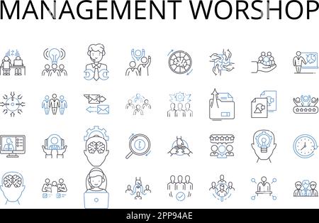 Management worshop line icons collection. Leadership seminar, Marketing workshop, Sales conference, Team building retreat, Time management workshop Stock Vector