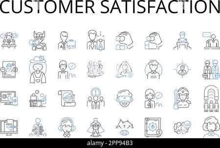 Customer satisfaction line icons collection. Client contentment, Patron pleasure, Shopper cheer, Consumer joy, Audience delight, User gratification Stock Vector