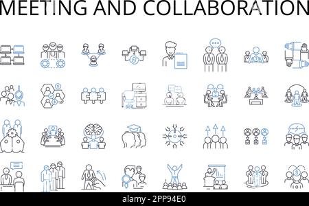 Meeting and collaboration line icons collection. Discussion and conversation, Decision-making and resolution, Brainstorming and ideation, Nerking and Stock Vector