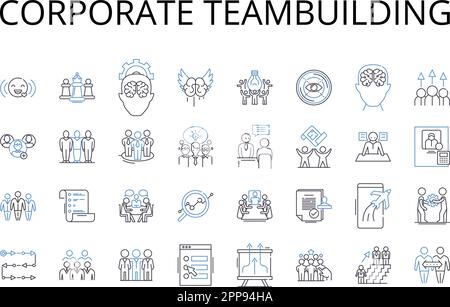 Corporate teambuilding line icons collection. Strategic planning, Executive coaching, Management development, Leadership training, Professional Stock Vector