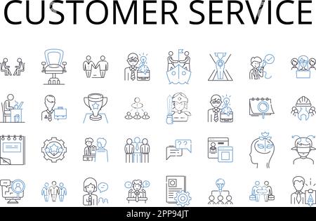 Customer service line icons collection. Client relations, Customer satisfaction, Consumer support, Guest experience, Patron assistance, Shopper Stock Vector