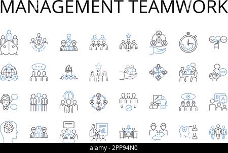 Management teamwork line icons collection. Efficient collaboration, Effective partnership, Group cooperation, Cohesive unity, Joint effort, Collective Stock Vector