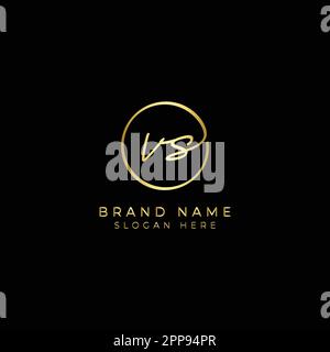 V, S, VS Initial letter handwritten and signature vector logo. Business template in round shape line art Stock Vector