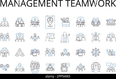 Management teamwork line icons collection. Efficient collaboration, Effective partnership, Group cooperation, Cohesive unity, Joint effort, Collective Stock Vector