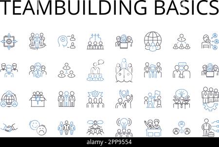 Teambuilding basics line icons collection. Leadership essentials ...