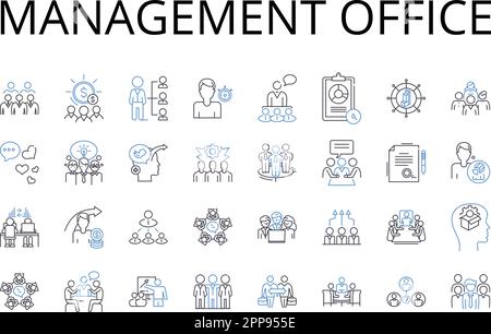 Management office line icons collection. Administration department, Governance center, Supervisory agency, Leadership quarters, Directional unit Stock Vector