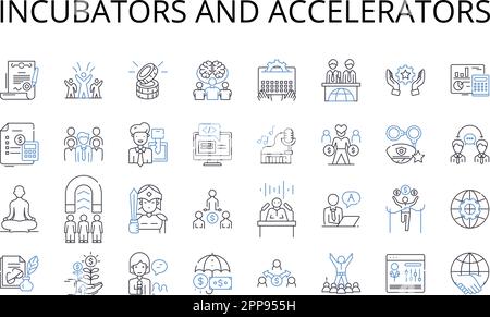 Incubators and Accelerators line icons collection. Startup labs, Venture studios, Innovation centers, Seed funders, Entrepreneur hubs, Growth Stock Vector