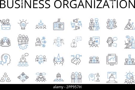 Business organization line icons collection. Company entity, Corporate structure, Commercial institution, Enterprise framework, Partnership Stock Vector