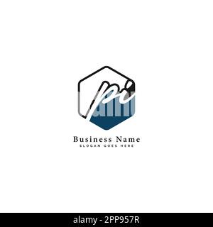 P, I, PI Initial letter handwritten and signature vector image template in hexagon shape log Stock Vector