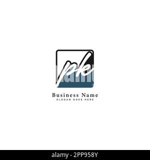 P, K, PK Initial letter handwritten and signature vector image template in square shape log Stock Vector