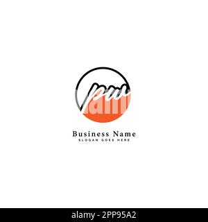 P, W, PW Initial letter handwritten and signature vector image template in round shape log Stock Vector