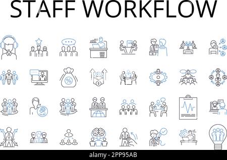 Staff workflow line icons collection. Employee productivity, Resource ...