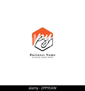 P, Y, PY Initial letter handwritten and signature vector image template in hexagon shape log Stock Vector