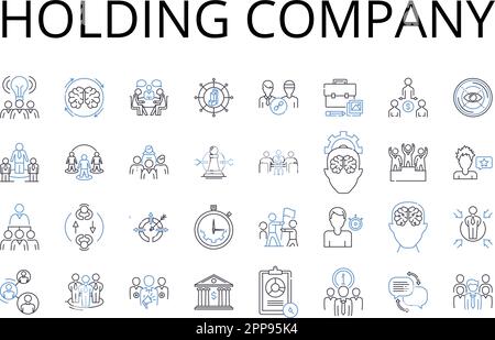 Holding company line icons collection. Parent corporation, Control center, Master entity, Dominant group, Leadership hierarchy, Superior syndicate Stock Vector