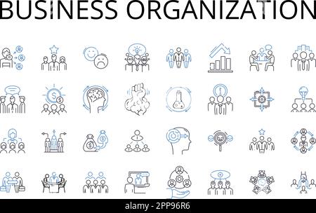 Business organization line icons collection. Company entity, Corporate structure, Commercial institution, Enterprise framework, Partnership Stock Vector