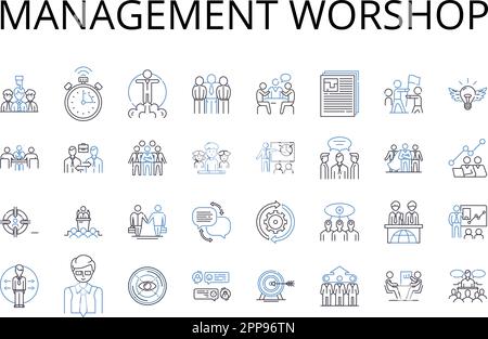 Management worshop line icons collection. Leadership seminar, Marketing workshop, Sales conference, Team building retreat, Time management workshop Stock Vector