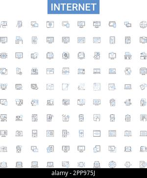 Internet outline icons collection. Net, Web, Online, WiFi, Webbing, Cyberspace, Networking vector illustration set. Bandwidth, Streaming, Email line Stock Vector