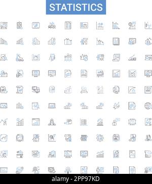 Statistics outline icons collection. statistics, analysis, data, probability, sampling, synthesis, mean vector illustration set. variable,regression Stock Vector