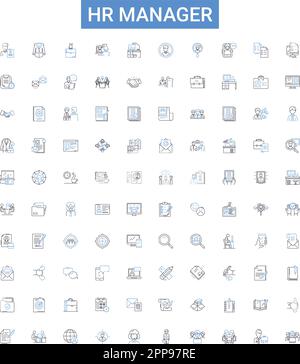 Hr manager outline icons collection. HR, Manager, Human, Resources, Personnel, Manage, Recruitment vector illustration set. Training, Performance Stock Vector