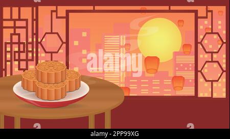 Chinese traditional festival mid-autumn festival poster Stock Vector