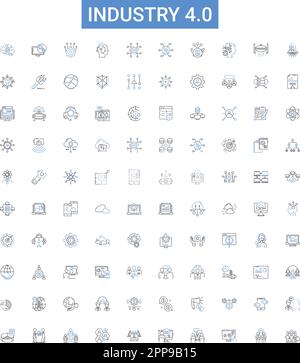 Industry 4.0 outline icons collection. Factory, Automation, Smart, Cyber-Physical, Big, Data, Robotics vector illustration set. Cybersecurity Stock Vector