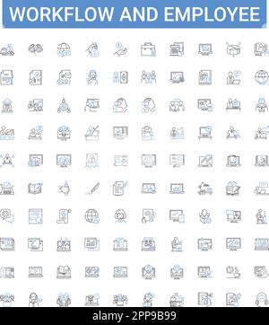 Workflow and employee outline icons collection. Workforce, Employee, Automation, Task, Process, System, Coordinate vector illustration set Stock Vector